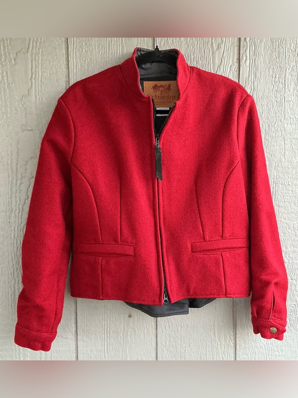 New York & Company Red Zip-Front Wool Blend Jacket
